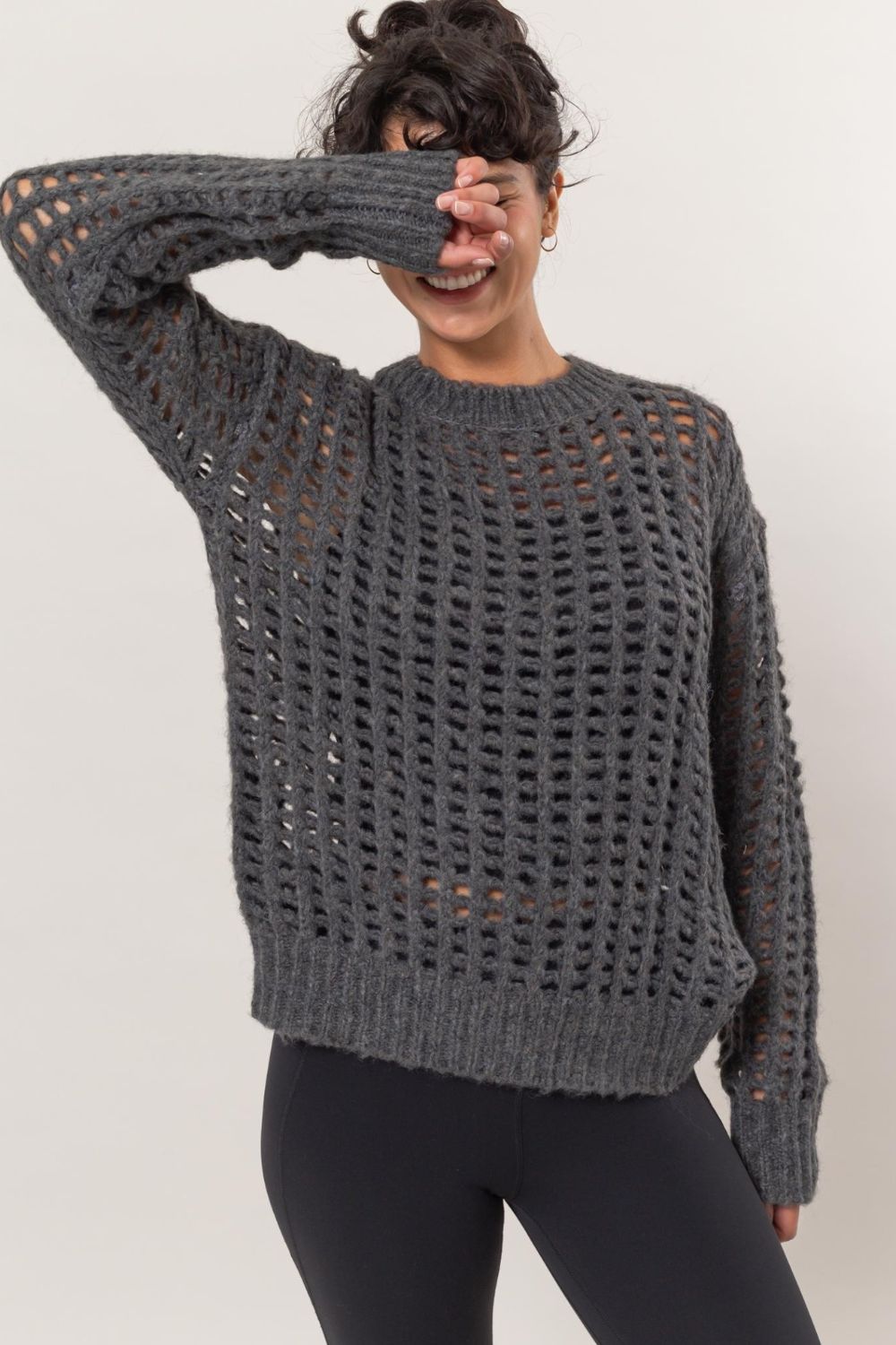 HYFVE Openwork Round Neck Long Sleeve Knit Cover Up - Charming Charlie