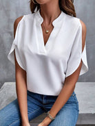Notched Cold Shoulder Half Sleeve Blouse - Charming Charlie