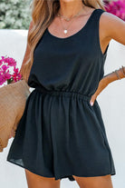 Backless Round Neck Sleeveless Romper - Charming Charlie