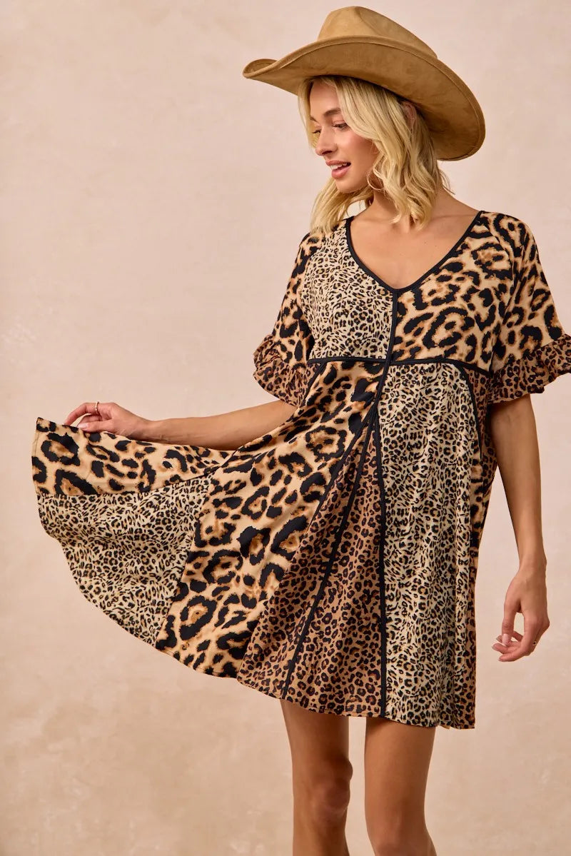 BiBi Leopard Prints Mix and Match Short Sleeves Dress – Charming Charlie