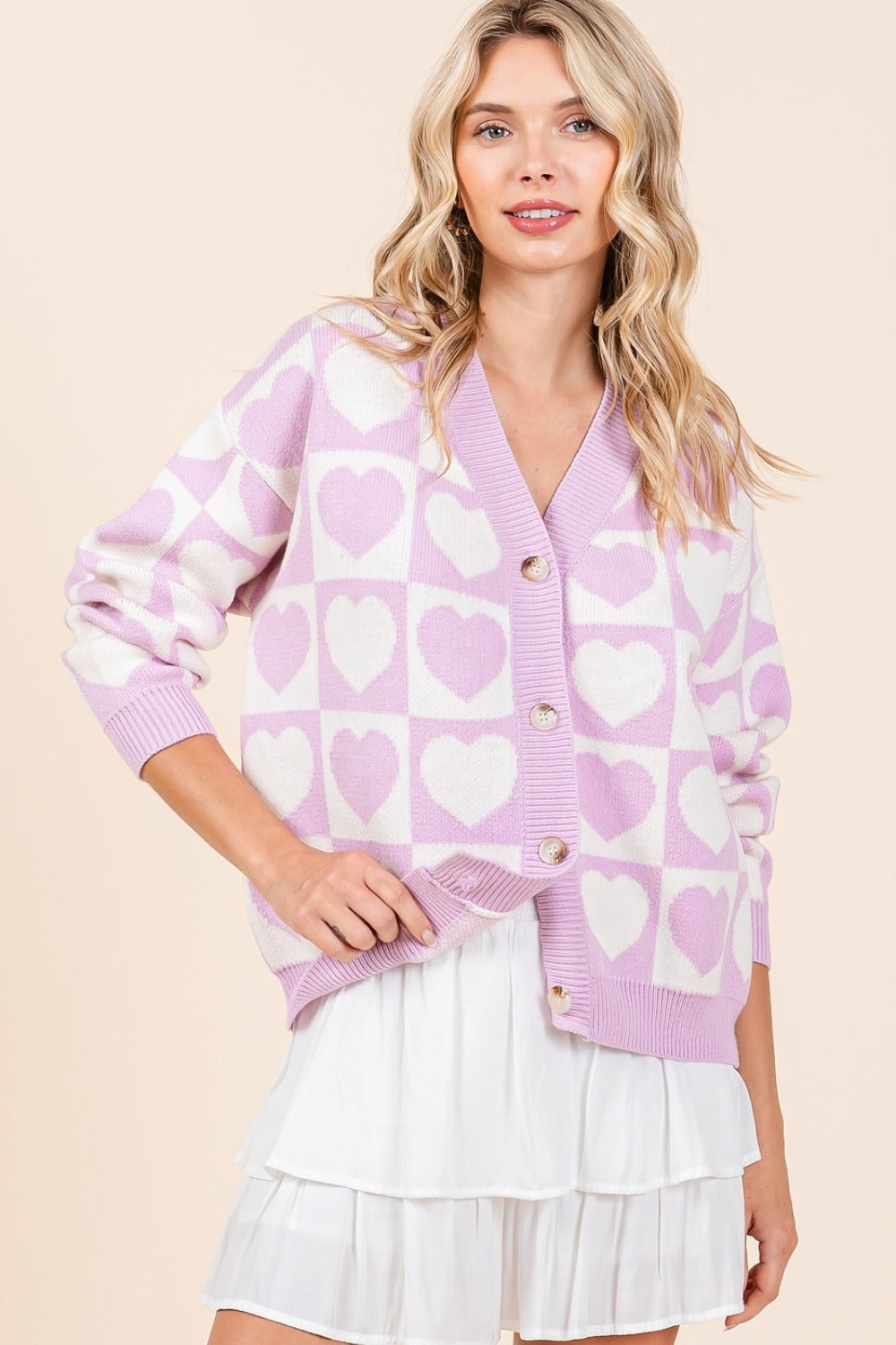 Mittoshop Checkered Heart Button Down Cardigan – Charming Charlie