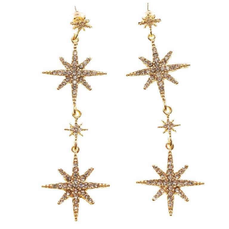 Gold Stare RHinestone Linear Earrings - Charming Charlie