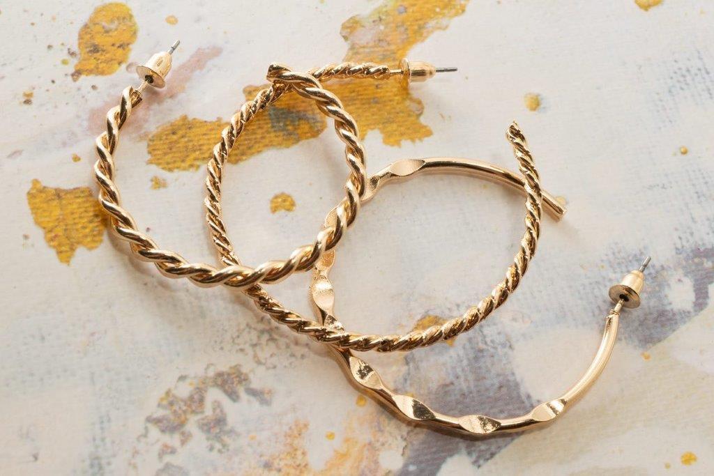 Set Of 3 Multi Texture Hoop Earrings On A Card - Charming Charlie