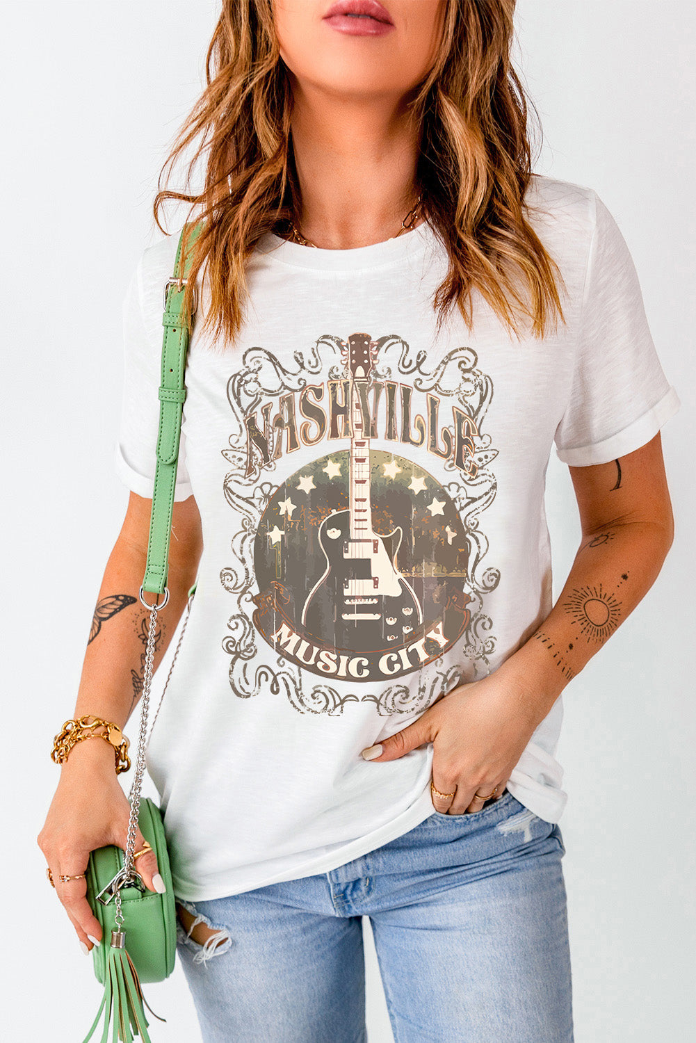 Guitar Graphic Round Neck Short Sleeve T-Shirt - Charming Charlie