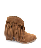 Amos Fringe Ankle Bootie in Tan Suede - Charming Charlie