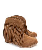 Amos Fringe Ankle Bootie in Tan Suede - Charming Charlie