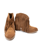 Amos Fringe Ankle Bootie in Tan Suede - Charming Charlie
