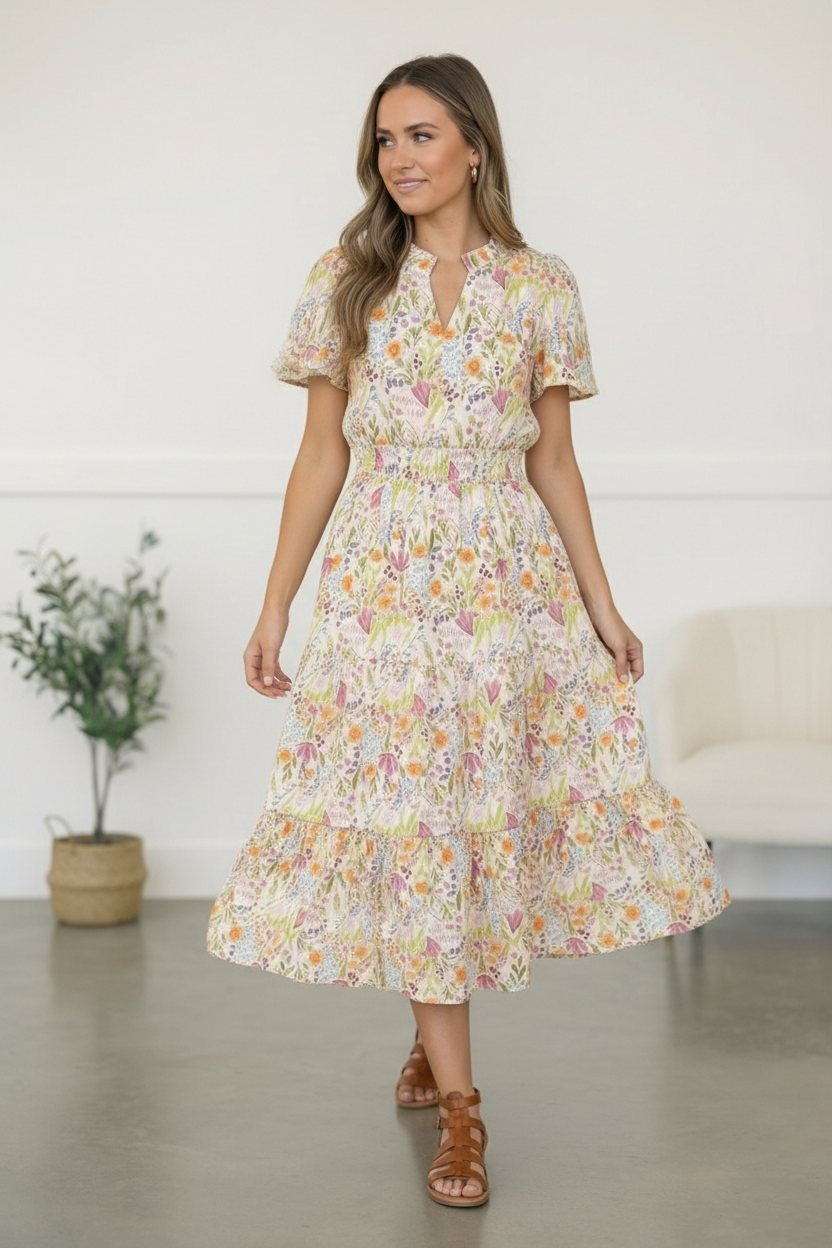 Petals in the Breeze Smocked Midi Dress - Charming Charlie