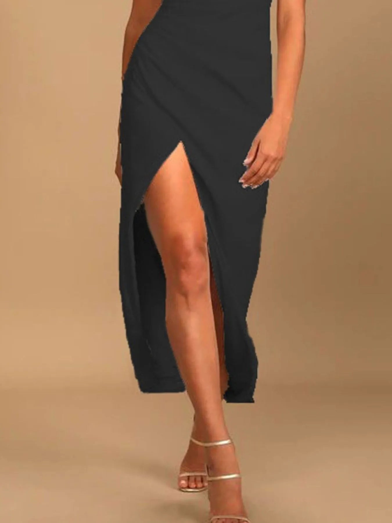 asymmetrical neck midi dress Split Asymmetrical Neck Midi Dress White / L