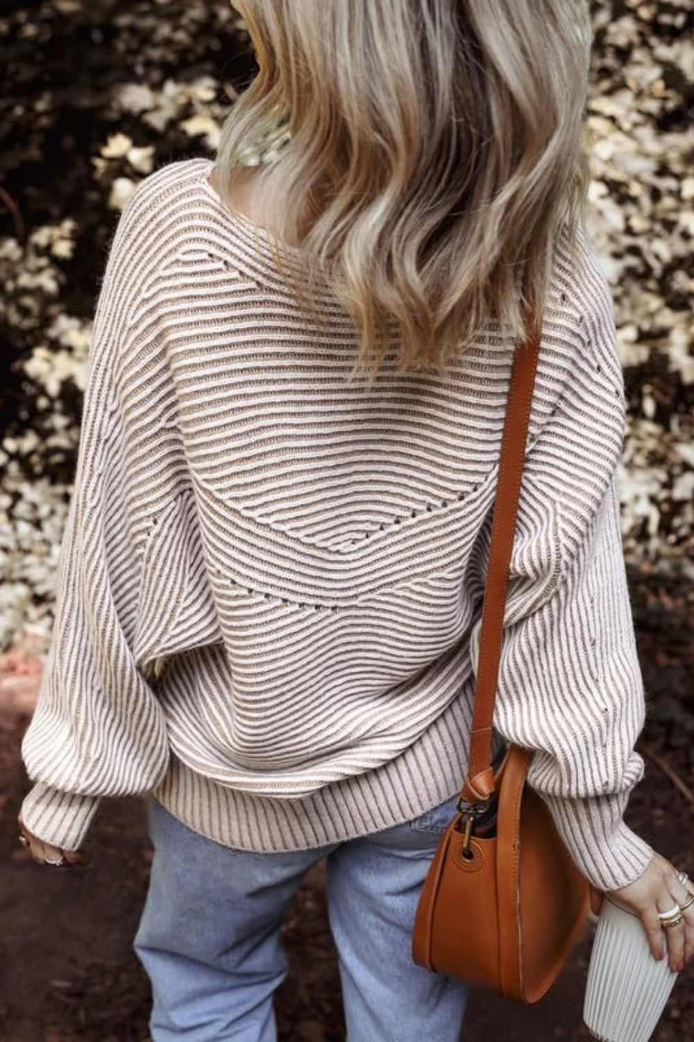 Textured Striped Round Neck Long Sleeve Top - Charming Charlie