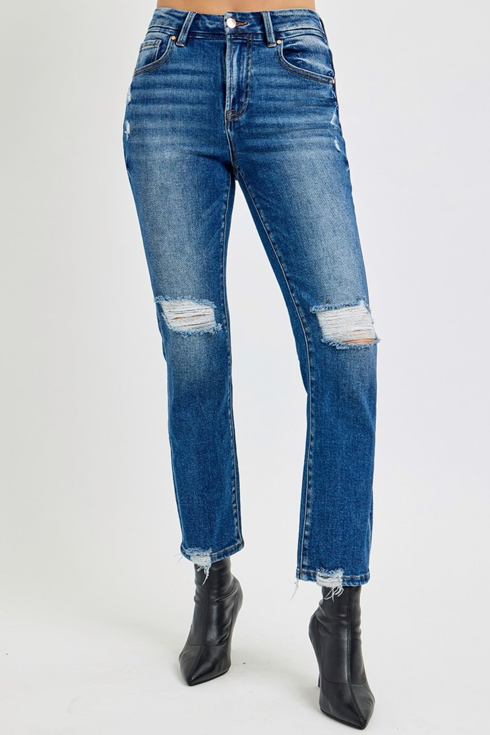 RISEN Full Size High Rise Distressed Crop Straight Jeans - Charming Charlie