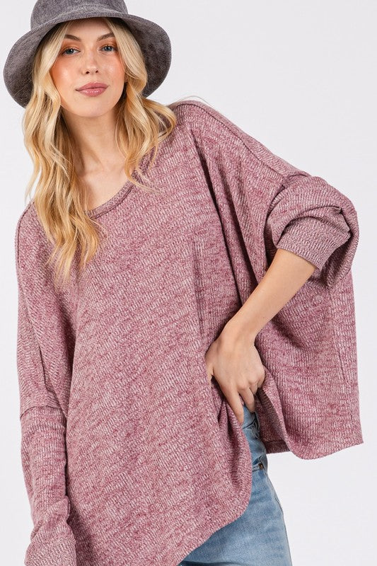 SAGE + FIG Round Neck Batwing Sleeve Oversize Top - Charming Charlie