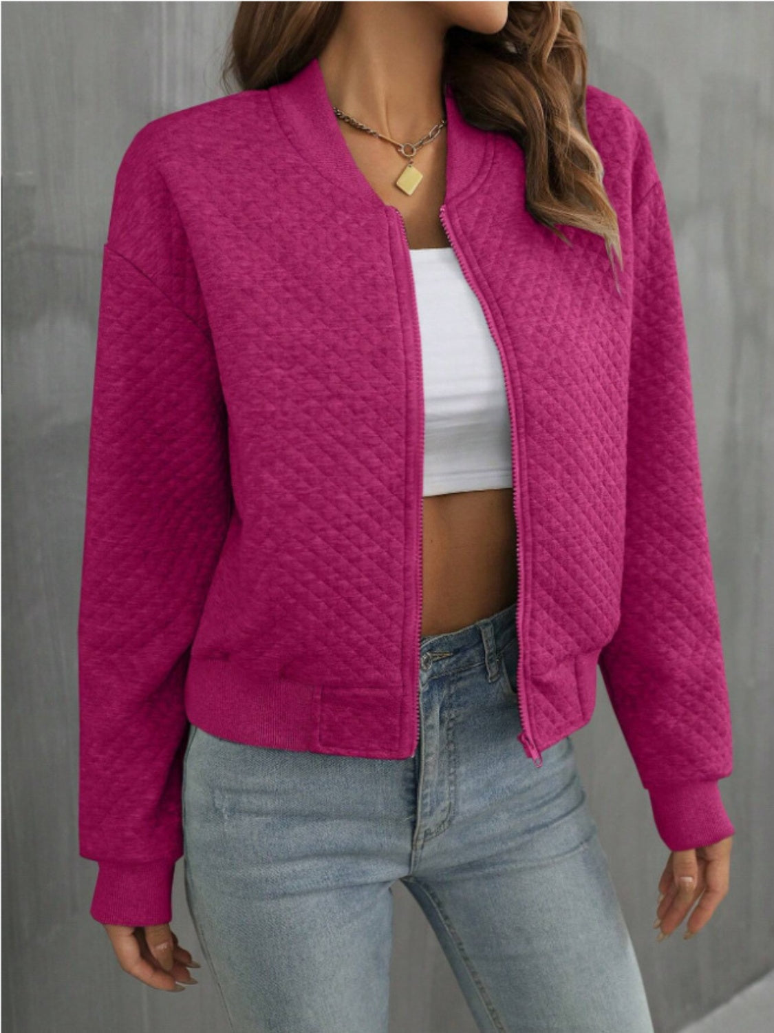 Zip Up Long Sleeve Jacket - Charming Charlie