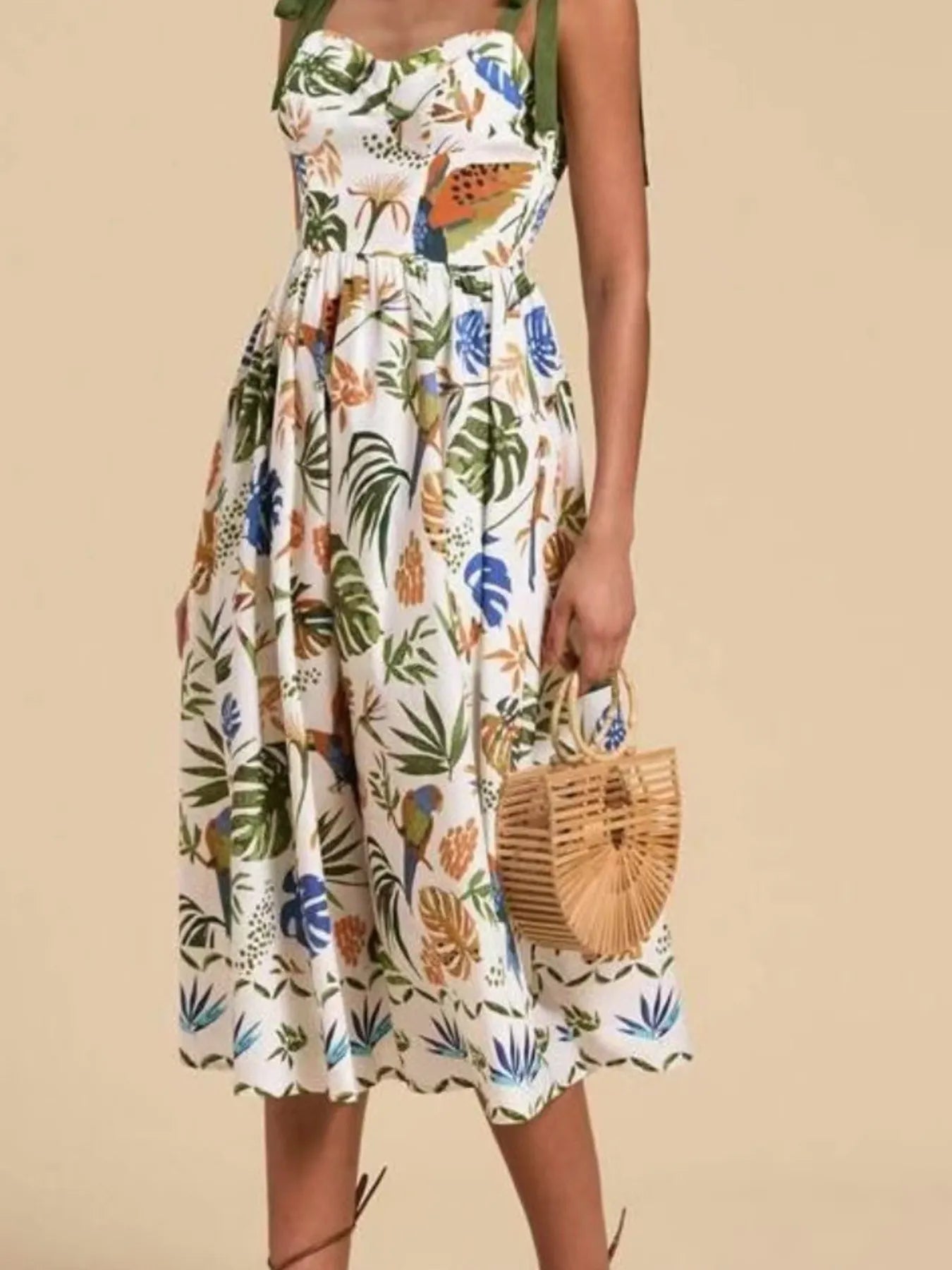 Tropical Print Tie-Shoulder Sweetheart Neck Midi Dress Charming Charlie Tropical Print Tie-Shoulder Sweetheart Neck Midi Dress Charming Charlie