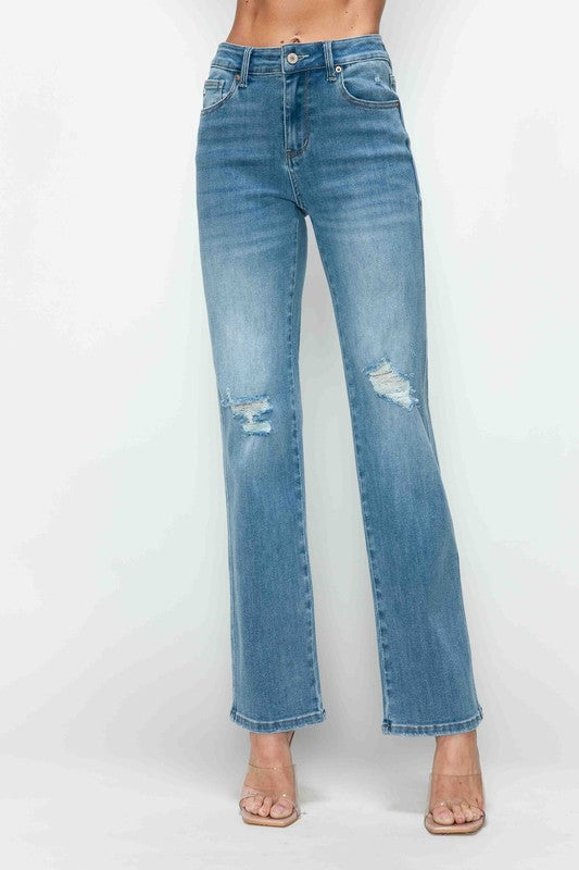 bytos Full Size Distressed High Rise Straight Jeans - Charming Charlie