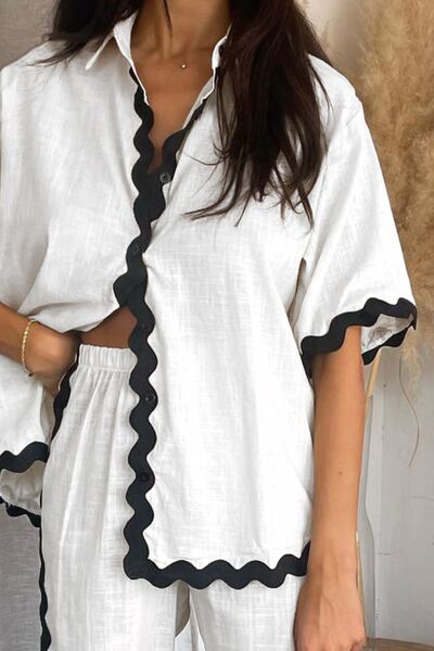 Contrast Trim Sleeve and Two pieces Set