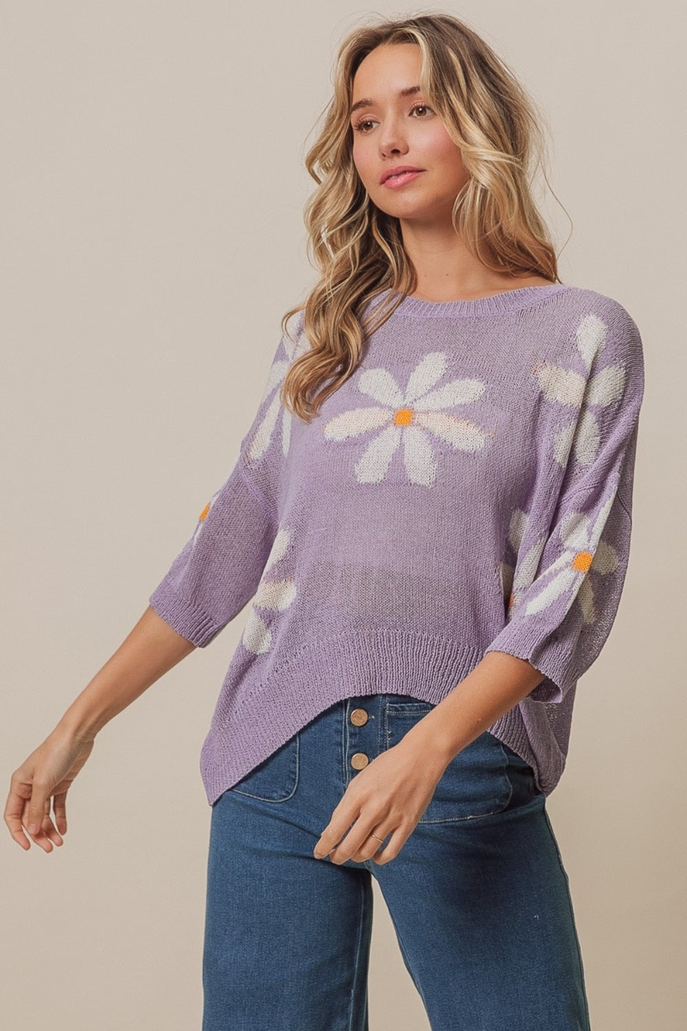 BiBi Floral Pattern Slit Sweater – Charming Charlie