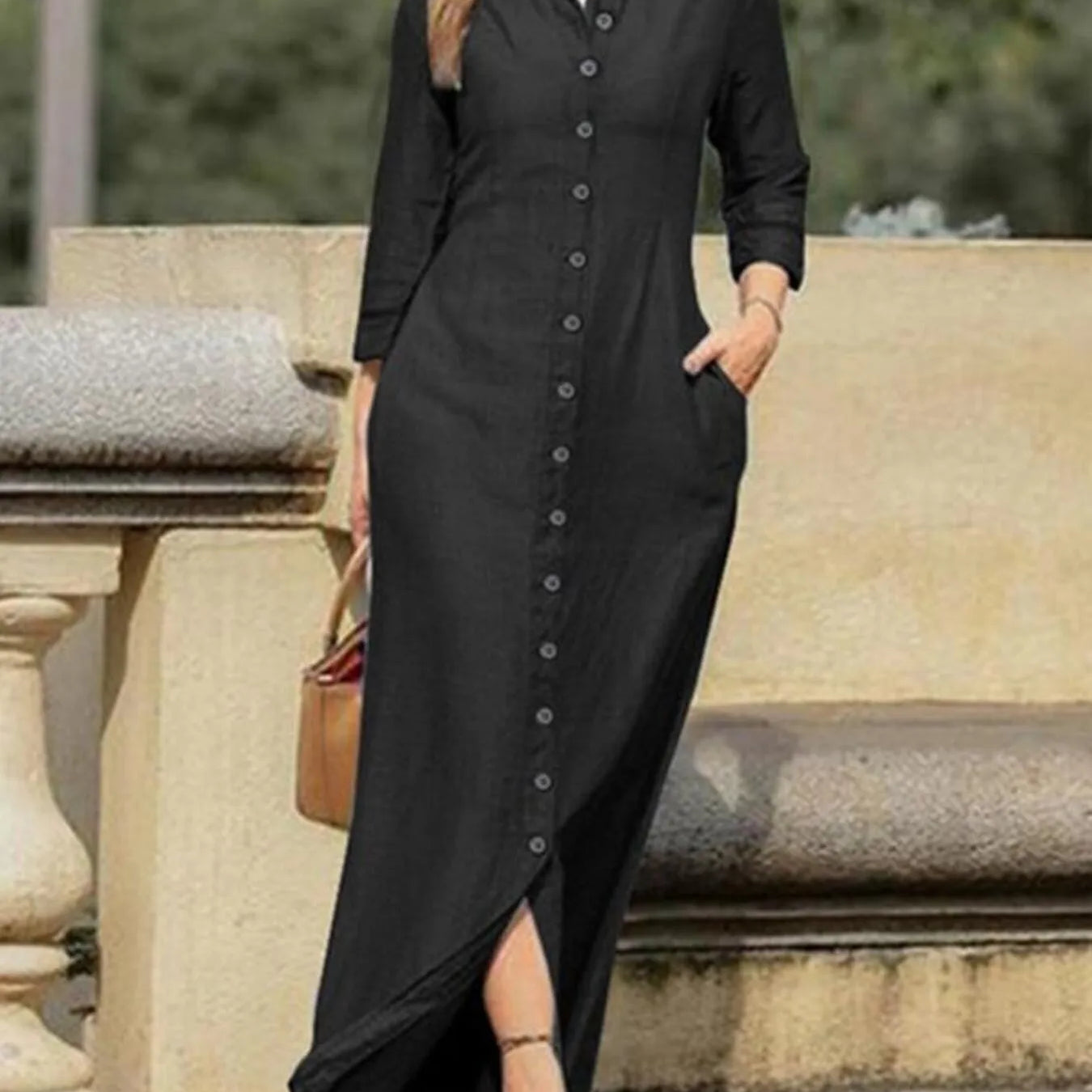 Full Size Button-Down Maxi Denim Dress Plus Size Light Blue / L Full Size Button-Down Maxi Denim Dress Plus Size Light Blue / L