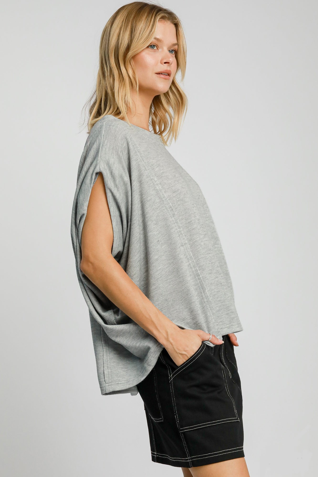 Umgee Exposed Seam Round Neck Batwing Sleeve Knit Top - Charming Charlie
