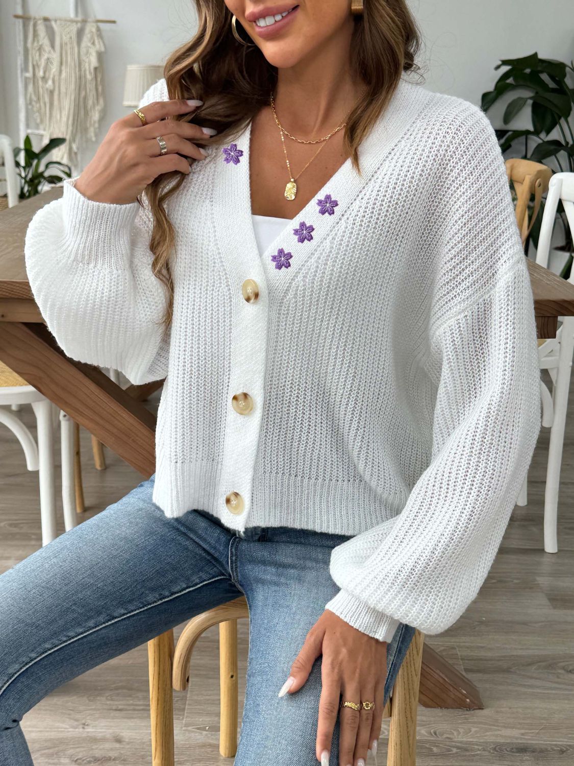 V-Neck Button Up Long Sleeve Cardigan – Charming Charlie