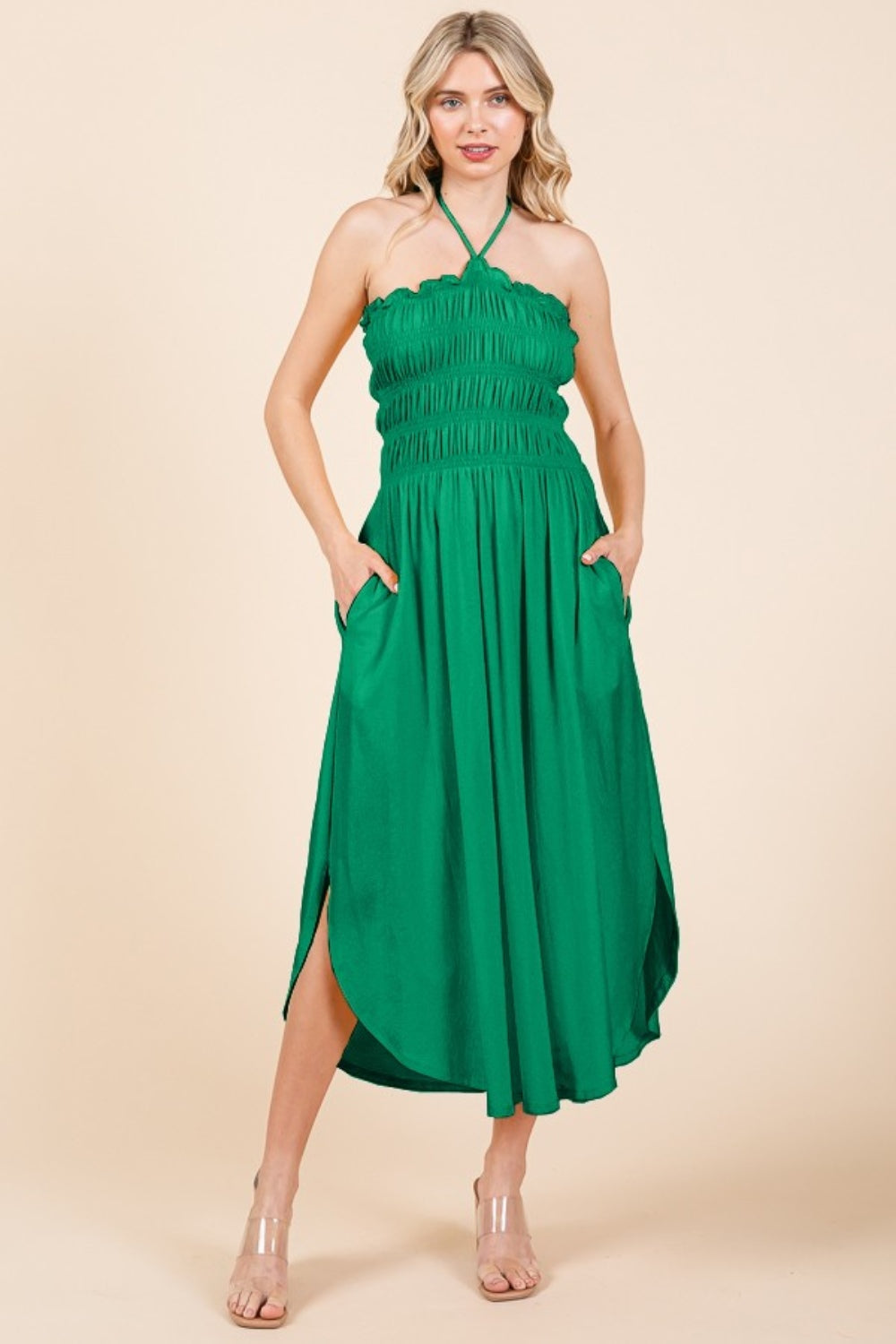 Culture Code Tie Back Shirring Dress with Pockets - Charming Charlie