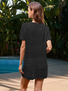 Openwork Round Neck Short Sleeve Cover-UP - Charming Charlie