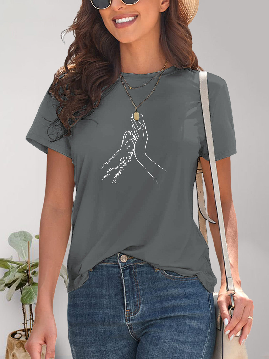 Graphic Round Neck Short Sleeve T-Shirt - Charming Charlie