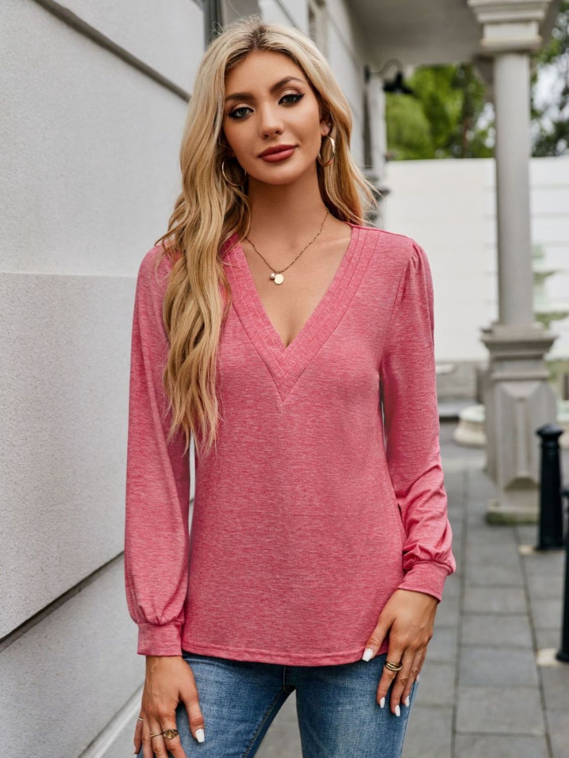 V-Neck Long Sleeve T-Shirt - Charming Charlie