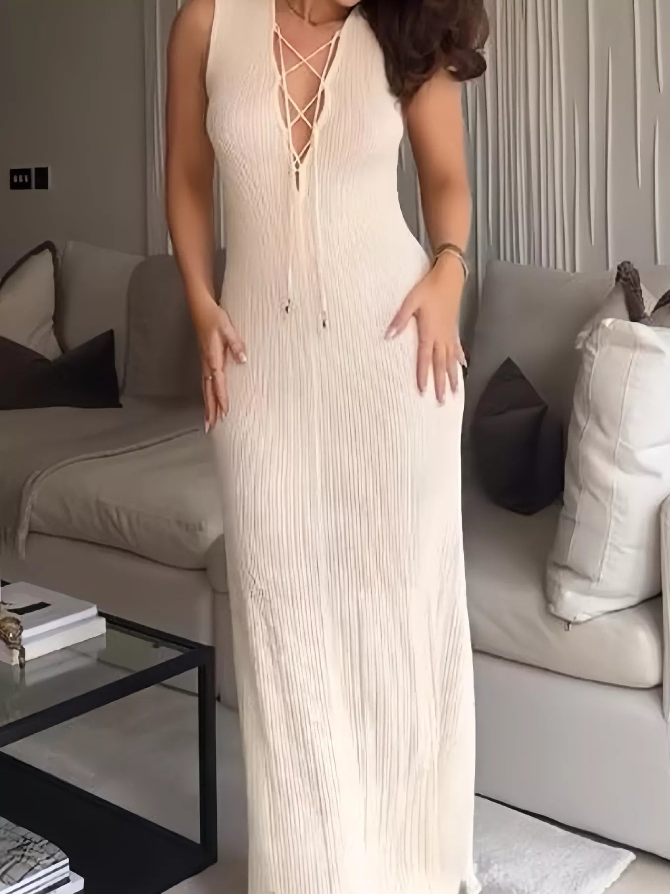 Lace Up Sleeveless Maxi Dress White / S Lace Up Sleeveless Maxi Dress White / S