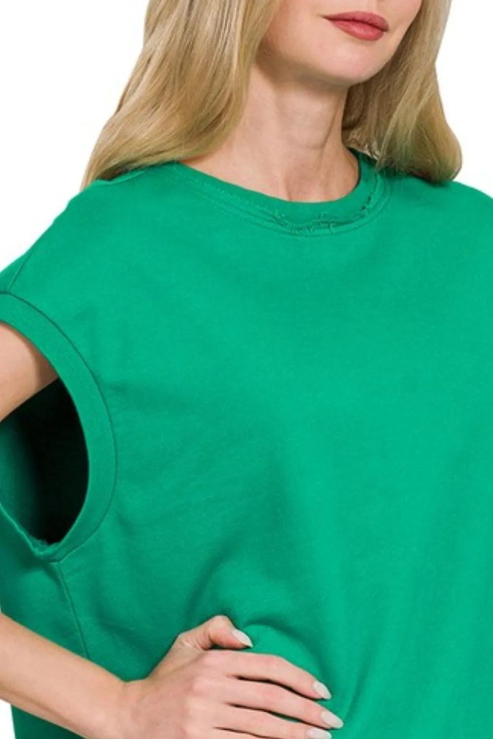 Zenana French Terry Round Neck Cap Sleeve T-Shirt – Charming Charlie