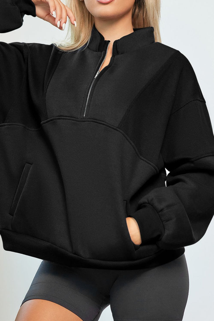 Half Zip Drop Shoulder Grain Sweater