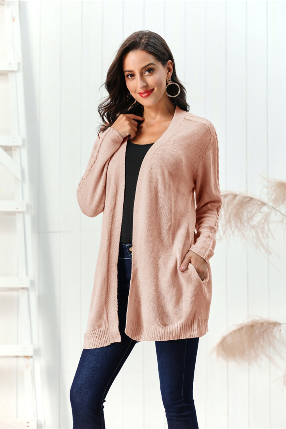 Cable-Knit Open Front Long Sleeve Cardigan – Charming Charlie