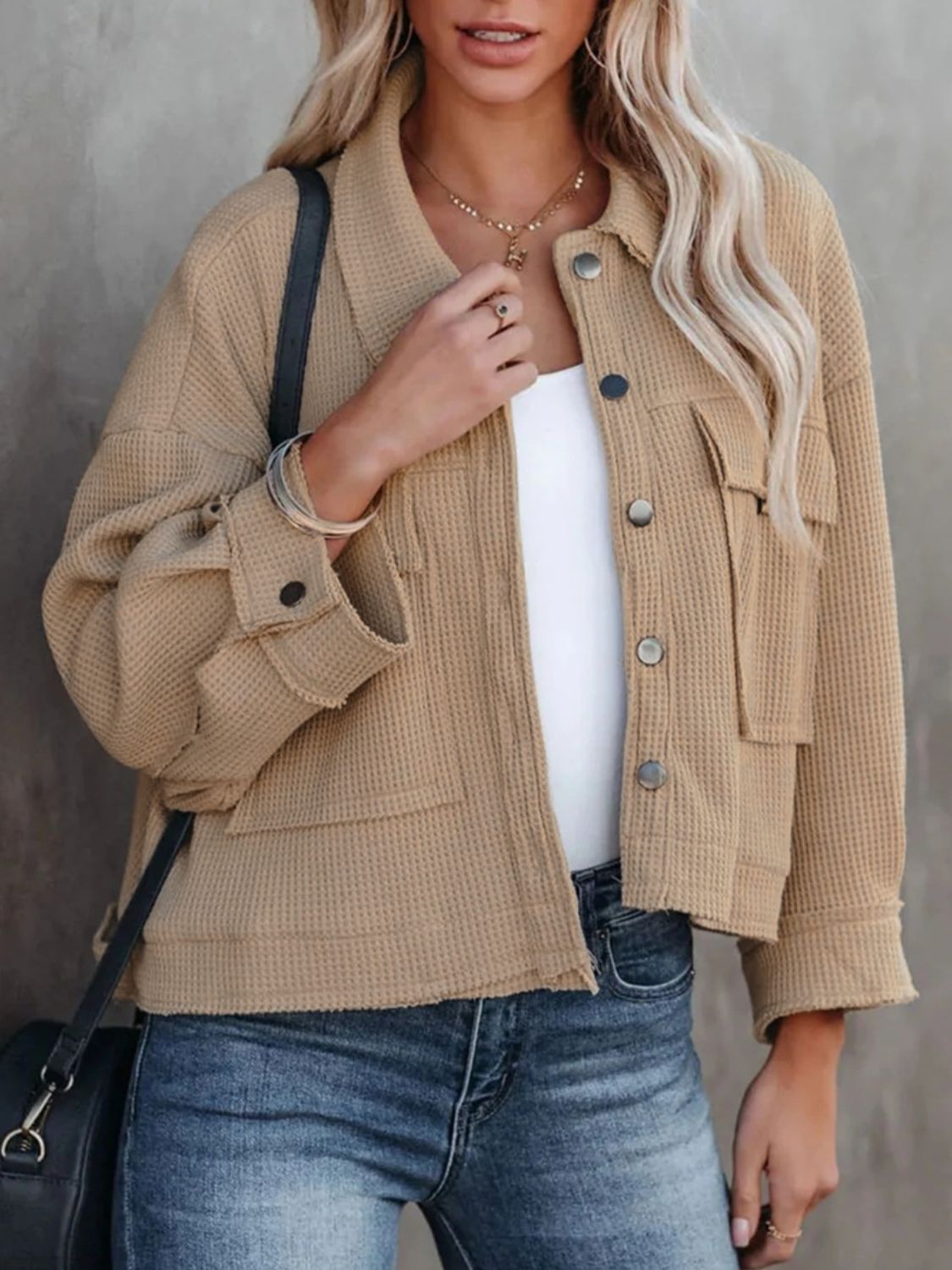 Button Up Long Sleeve Jacket - Charming Charlie