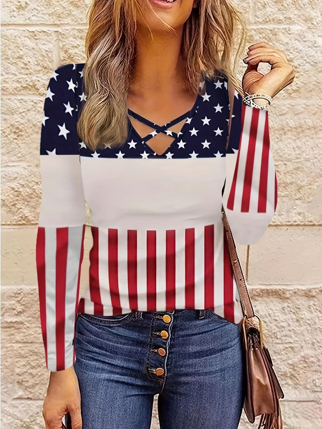 Crisscross Color Block Long Sleeve T-Shirt - Charming Charlie