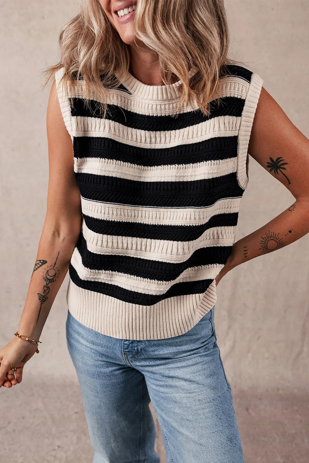Color Block Round Neck Sweater Vest - Charming Charlie