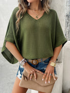 V-Neck Batwing Sleeve Knit Top - Charming Charlie