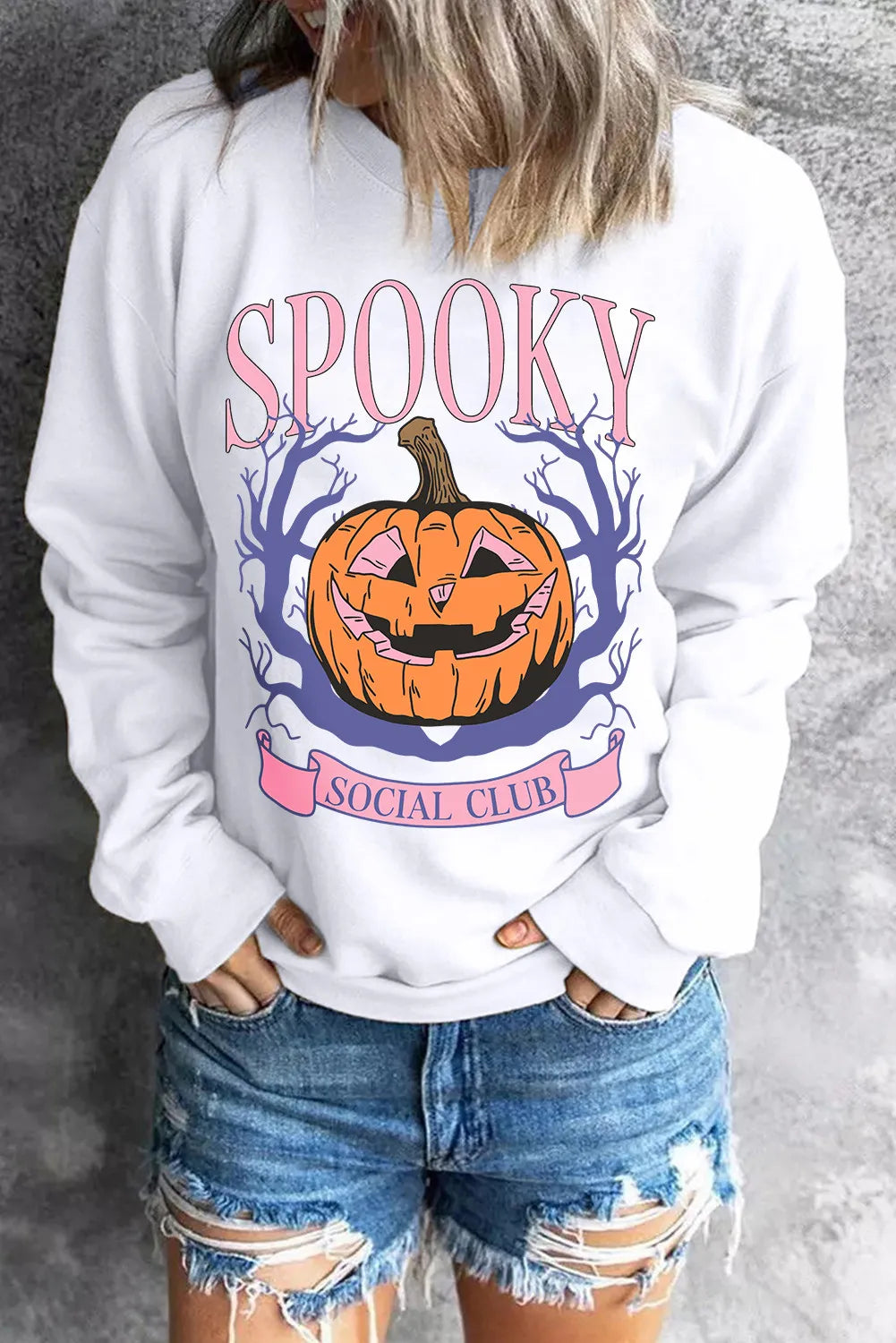 Jack-O'-Lantern Round Neck Long Sleeve Sweatshirt - Charming Charlie