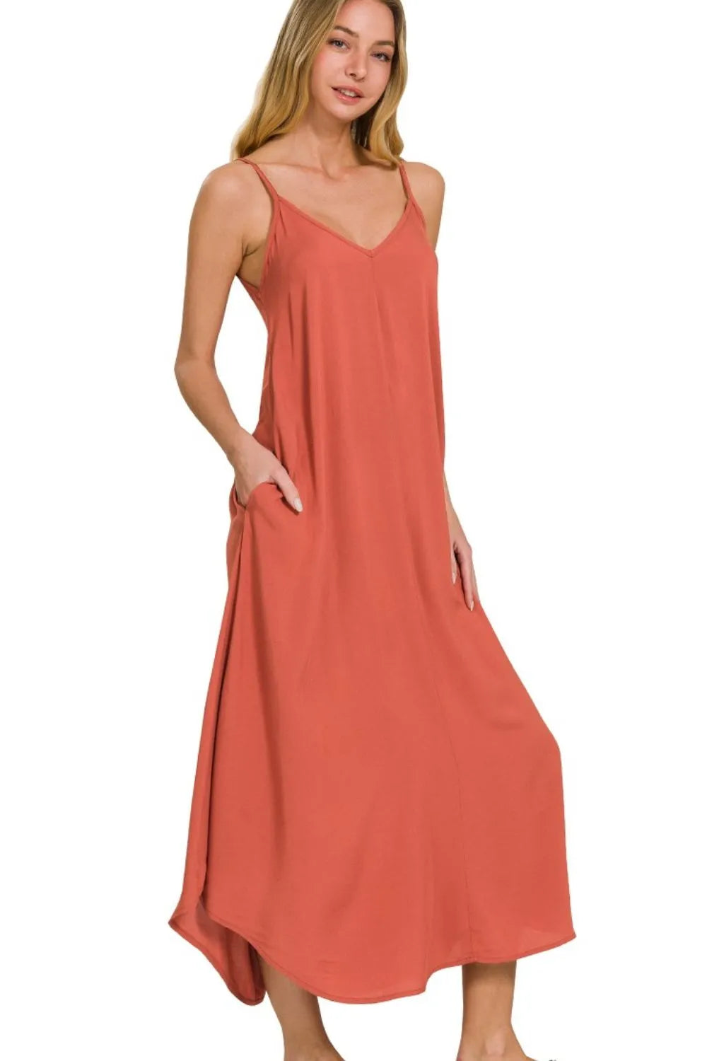Midi Dress Flowy Cami Dress Zenana Woven Arc Hem Cami Midi Dress With Flowy Pockets Charming Midi Dress Flowy Cami Dress Zenana Woven Arc Hem Cami Midi Dress With Flowy Pockets Charming