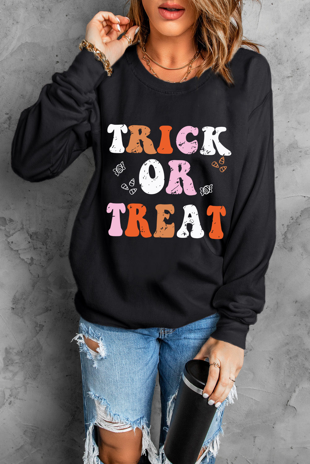 Letter Graphic Round Neck Long Sleeve Sweatshirt - Charming Charlie