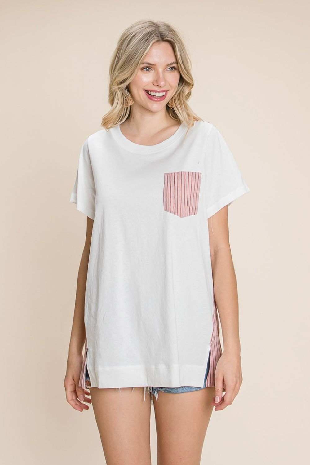 Cotton Bleu by Nu Label Contrast Striped Short Sleeve T-Shirt - Charming Charlie