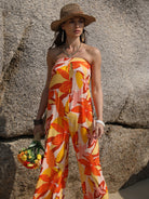 Tied Printed Tube Wide Leg Jumpsuit - Charming Charlie