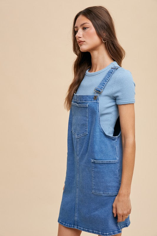 Annie Wear Wide Strap Denim Overall Dress with Pockets – Charming