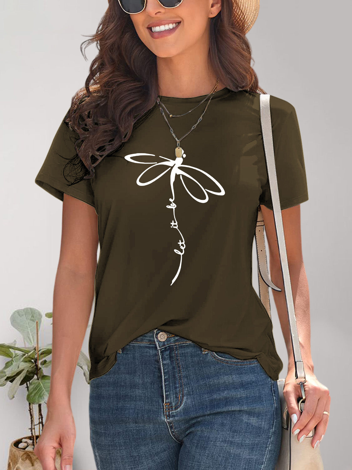 Dragonfly Graphic Round Neck Short Sleeve T-Shirt - Charming Charlie