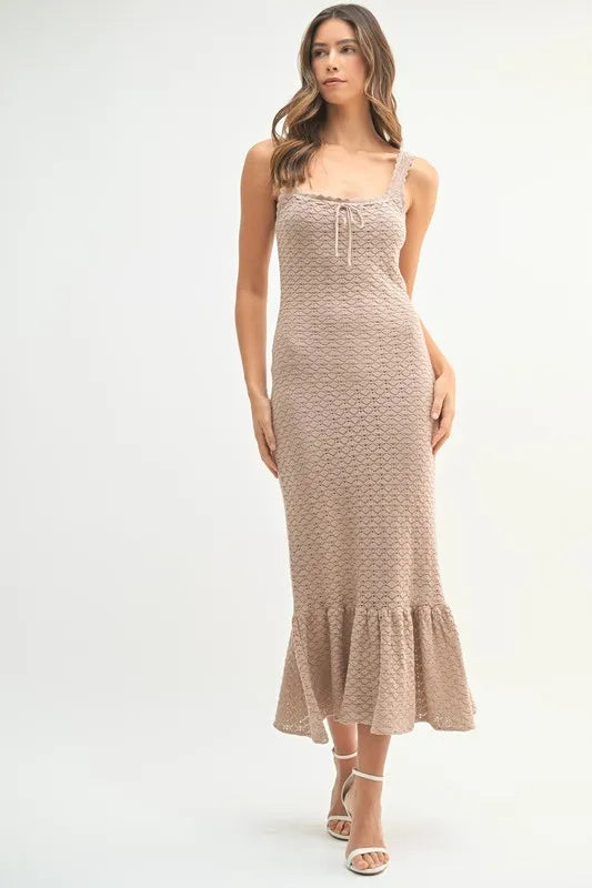 MABLE Ruffled Hem Sleeveless Crochet Knit Midi Dress  Charming Charlie