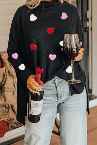 Valentine's Day Heart Patched Turtleneck Long Sleeve Top