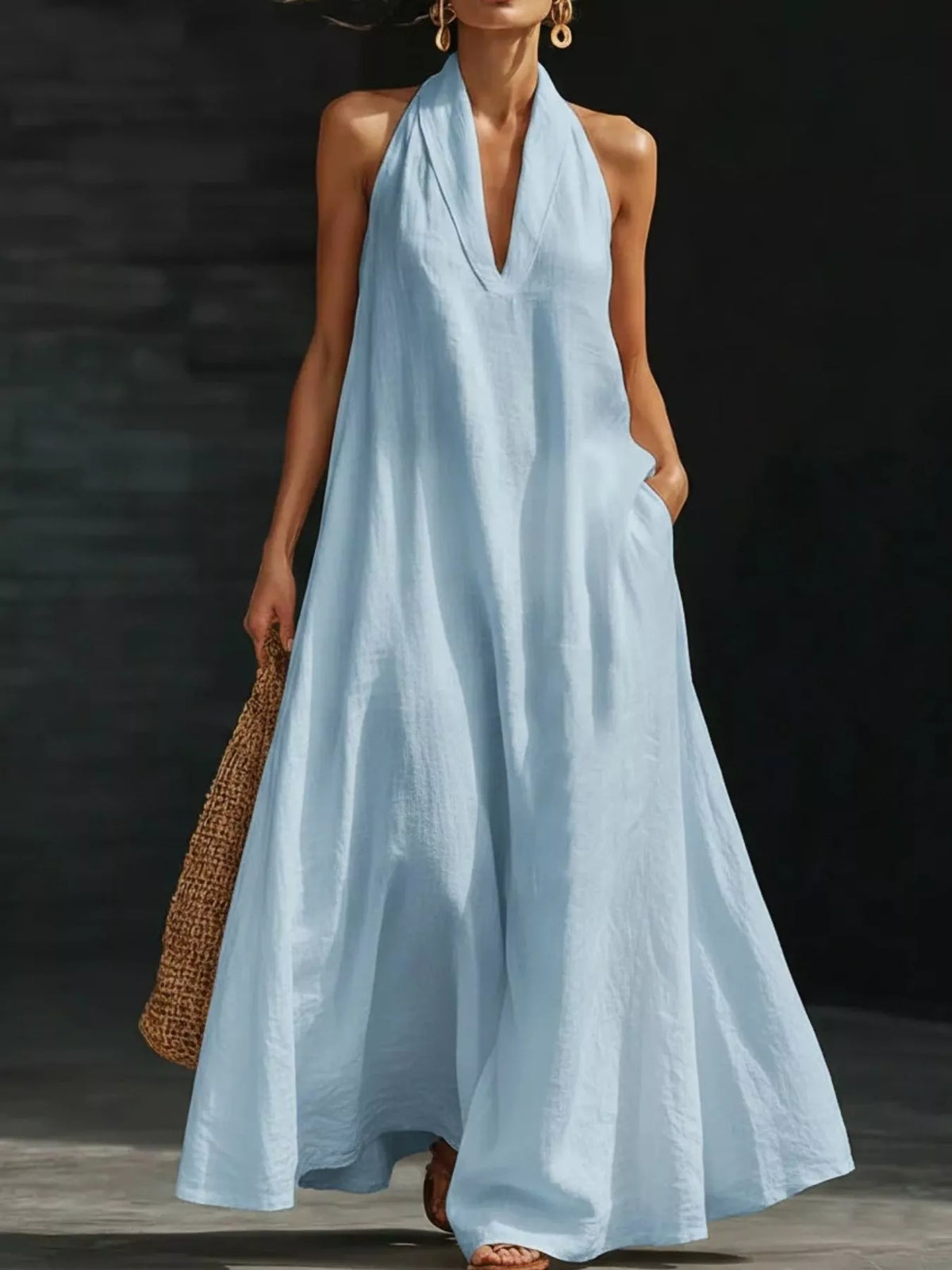 plus size halter maxi dress Full Neck Sleeveless Size Light Blue / 2XL style-number: 01HD13 Elegant Business Dresses For Size:21½ 34/35 or swap in strappy