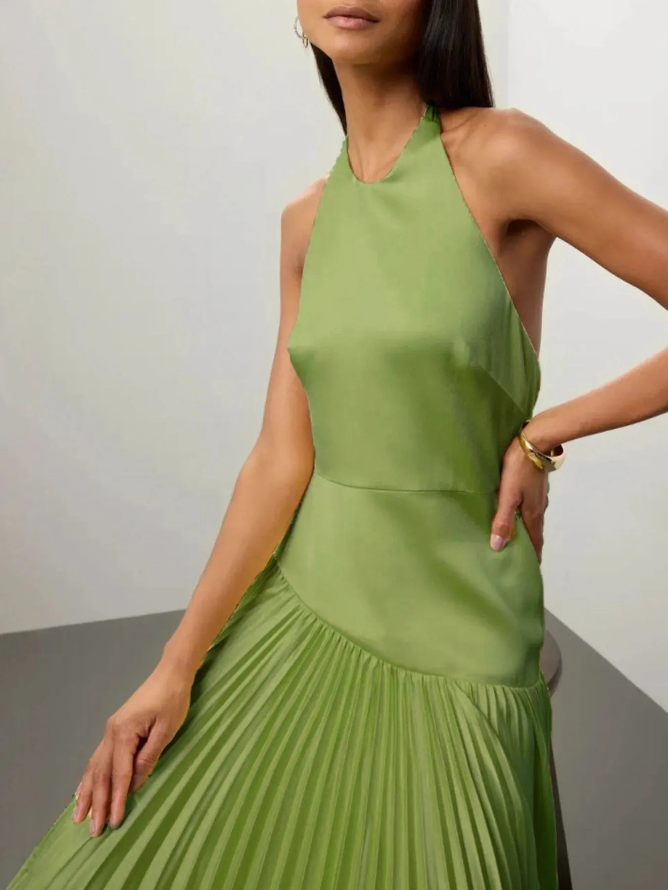 pleated halter dress Elegant Hunter Green Deep V-Neck Open Back Tie-Up Satin Maxi L / Hunter Green line maxi skirt thatll make you want to twirl all night long Pleated halter maxi dress Blue