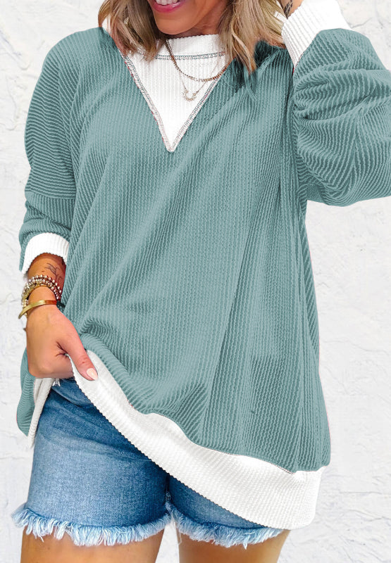 Contrast Round Neck Long Sleeve Sweatshirt - Charming Charlie