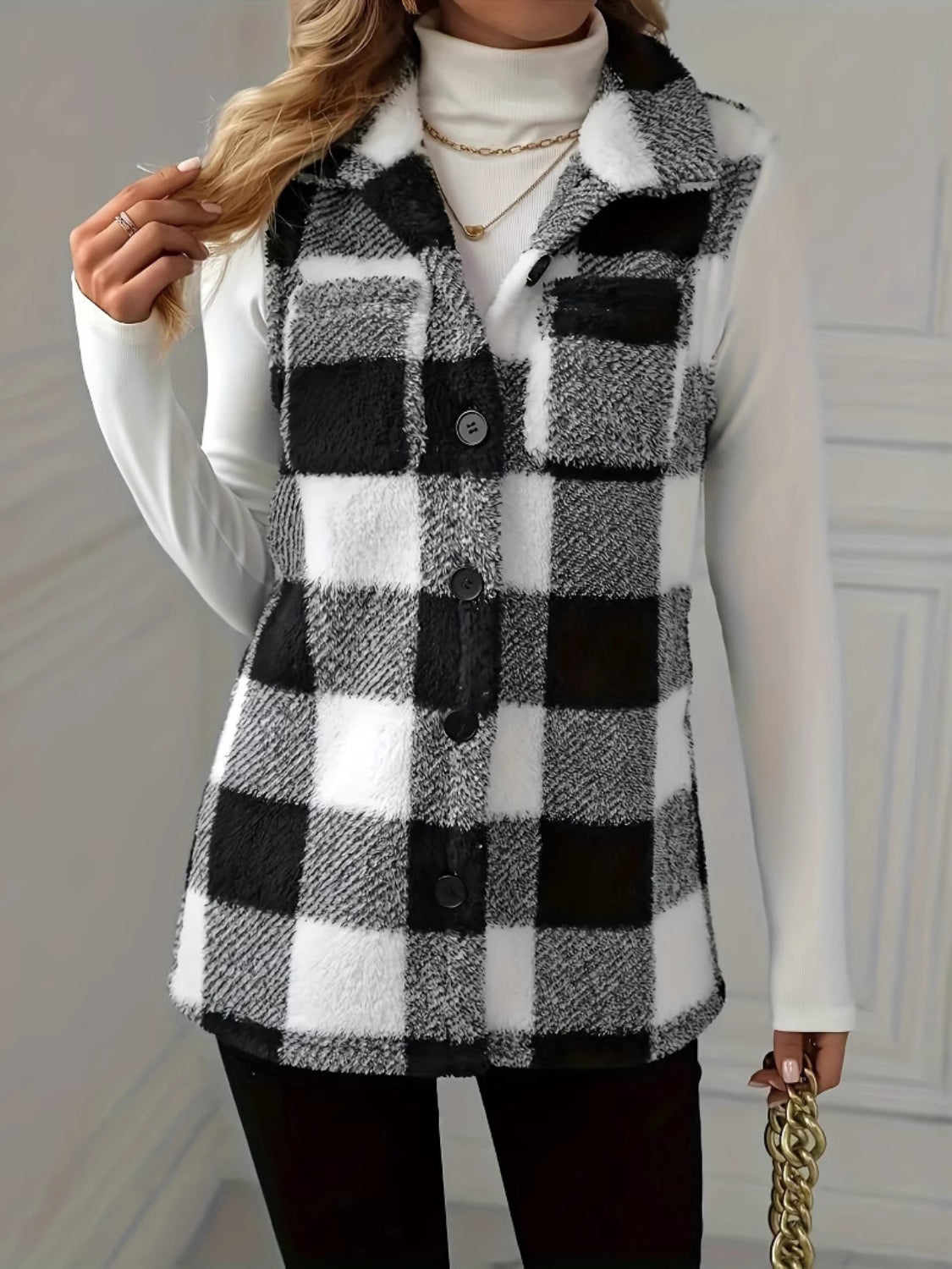 Plaid Button Up Vest Coat - Charming Charlie