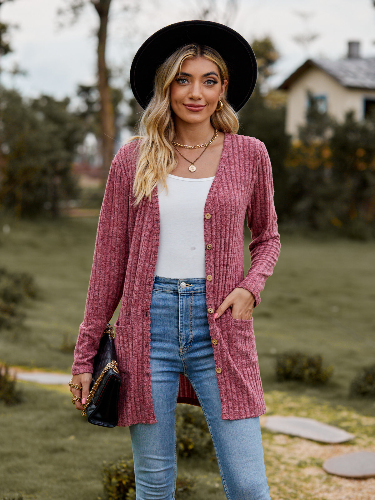 Ribbed Button-UP Cardigan with Pockets - Charming Charlie